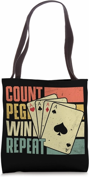 Cribbage Board Game Count Peg Win Repeat Cribbage Player Tote Bag