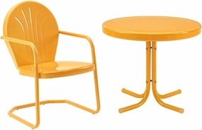 Crosley Griffith Retro Metal Outdoor Chair & Side Table, Tangerine