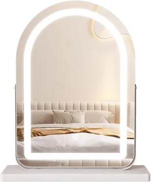 Curved Makeup Vanity Mirror With Lights, Large LED Lighted Mirror, Hollywood Make Up Mirror With Lighting, Smart Touch,360°Rotation Light Up Mirror 3 Colors Brightness Adjustable, White(White,16inx21i