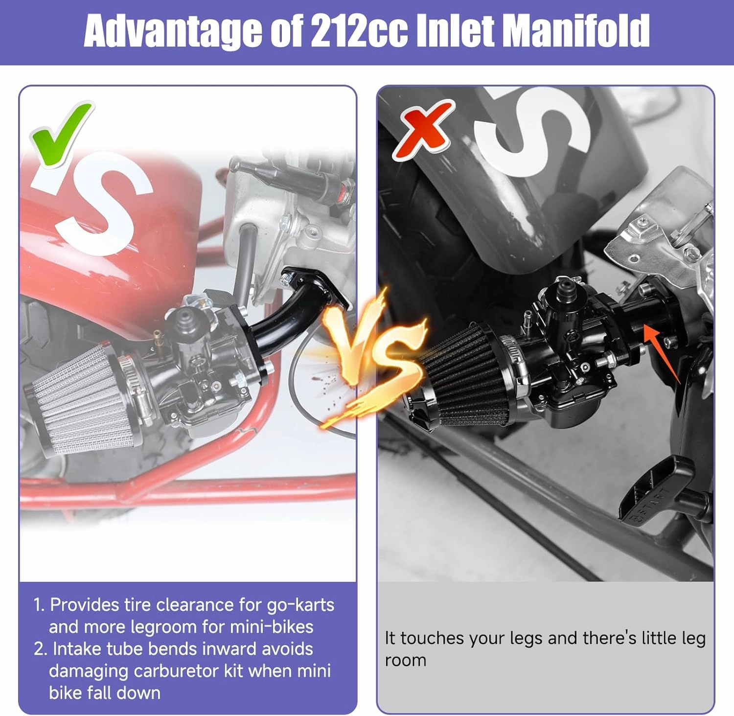 Curved Intake Manifold Main Jets Kit Replacement for Predator 196cc 212 224cc Engine Parts Coleman Mini bike BT200X CT200U-EX Baja Warrior MB200 GX160 GX200 Engine