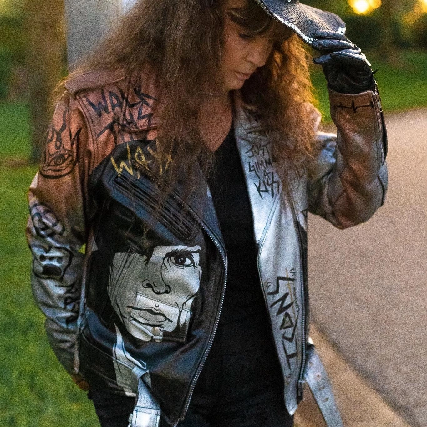 Custom Hand-Painted Aerosmith Leather Jacket – Unique Rock & Roll Biker Jacket with Toys in the Attic Artwork – Vintage Music Fan Apparel