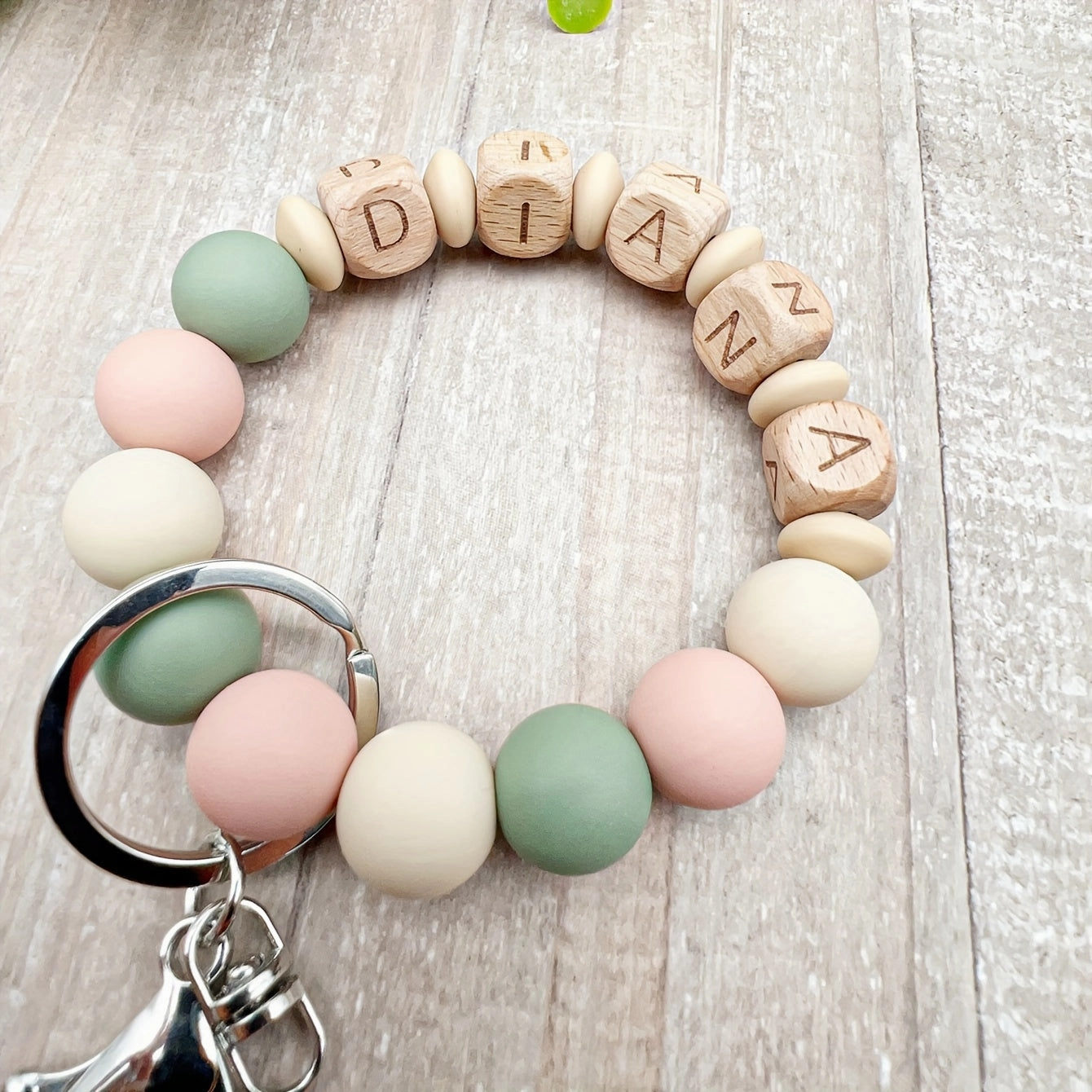 Custom Wooden Beaded Bracelet Keychain Graduation Gift