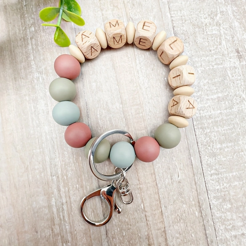 Custom Wooden Beaded Bracelet Keychain Graduation Gift