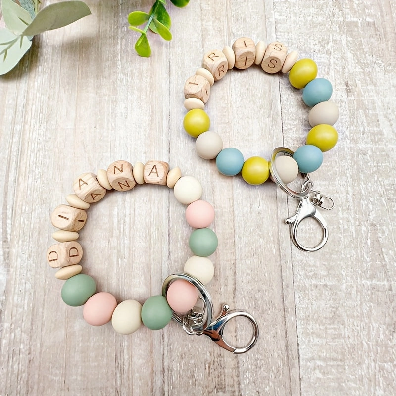 Custom Wooden Beaded Bracelet Keychain Graduation Gift