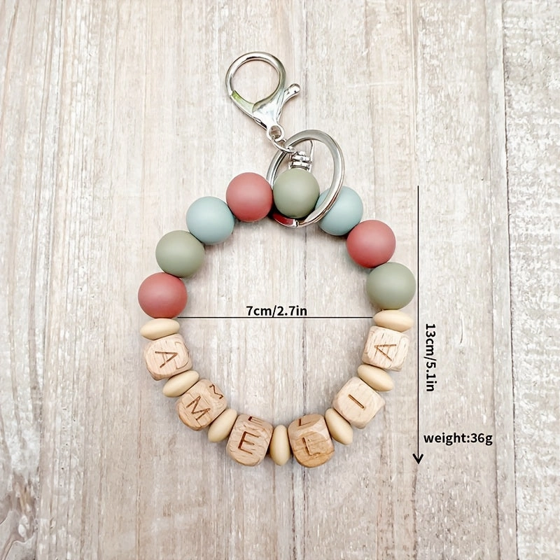 Custom Wooden Beaded Bracelet Keychain Graduation Gift