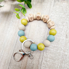 Custom Wooden Beaded Bracelet Keychain Graduation Gift
