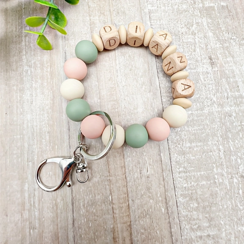 Custom Wooden Beaded Bracelet Keychain Graduation Gift