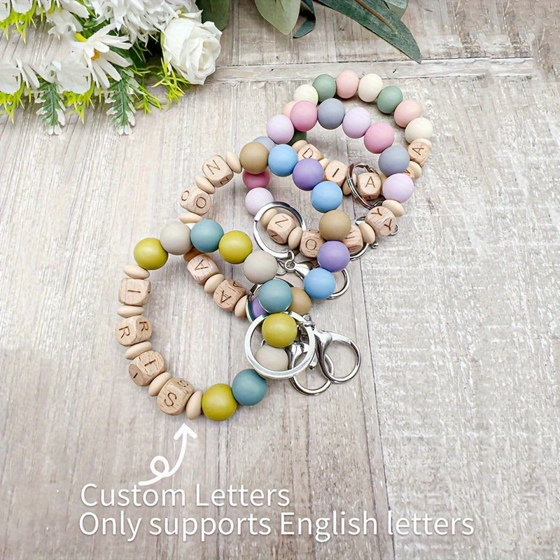 Custom Wooden Beaded Bracelet Keychain Graduation Gift