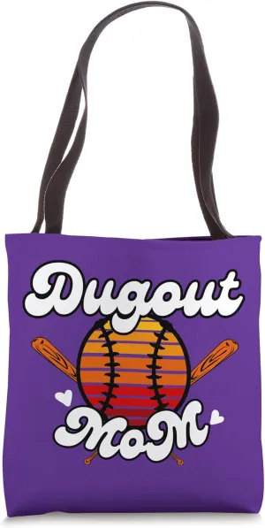 Cute Baseball Quote Dugout Mom Funny Baseball Retro Sunset Tote Bag