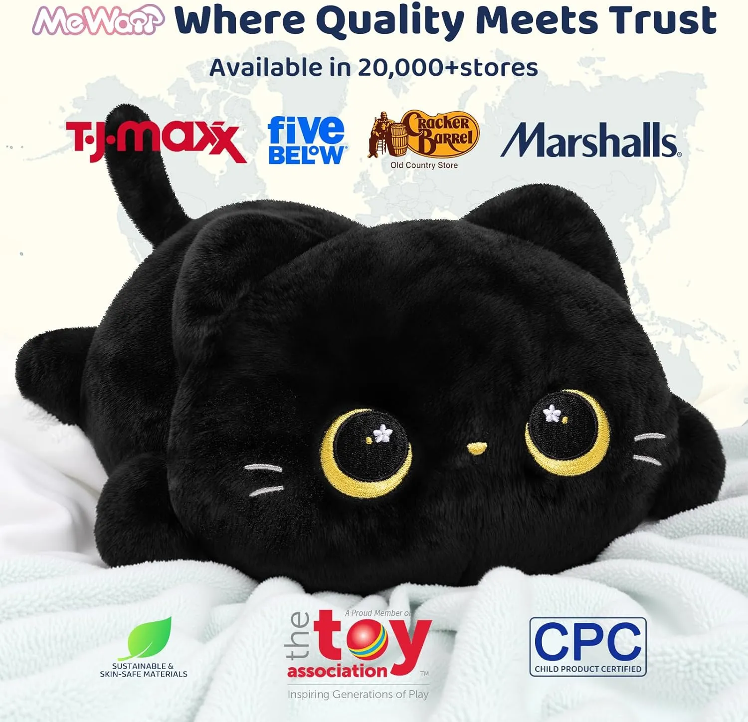 Cute Black Cat Plush Pillow, Kawaii Plushies Black Cat Stuffed Animals, Squishy Plushies, Cuddle Plush Pillow for Kids & Girls (13 Inch)