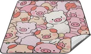 Cute Cartoon Pig Pink Waterproof Outdoor Play Mat Water-Resistant Lawn Beach Picnic Blanket for Ground Concert Blanket Manta para Dia de Campo
