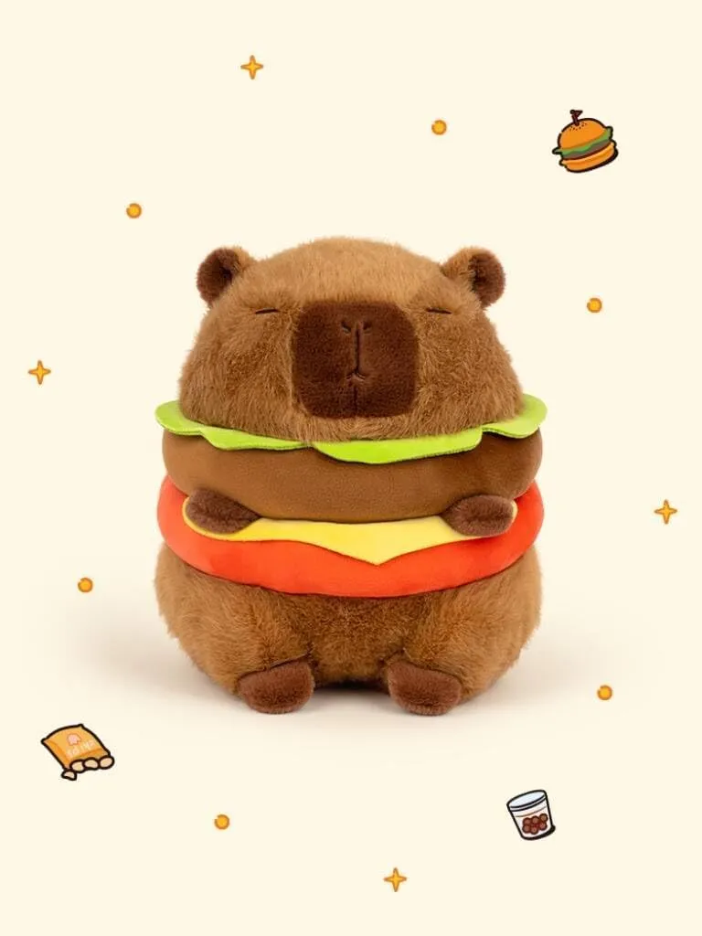 Cute Hamburger Capybara Plush Toy,Soft Capybara Food Plushies Pillow,Kawaii Capybara Cheeseburger Stuffed Animal Birthday Gift