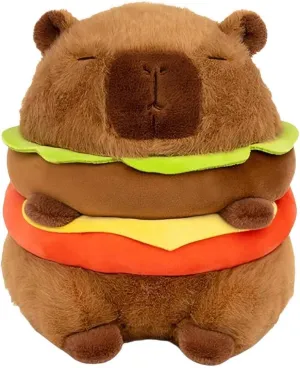 Cute Hamburger Capybara Plush Toy,Soft Capybara Food Plushies Pillow,Kawaii Capybara Cheeseburger Stuffed Animal Birthday Gift