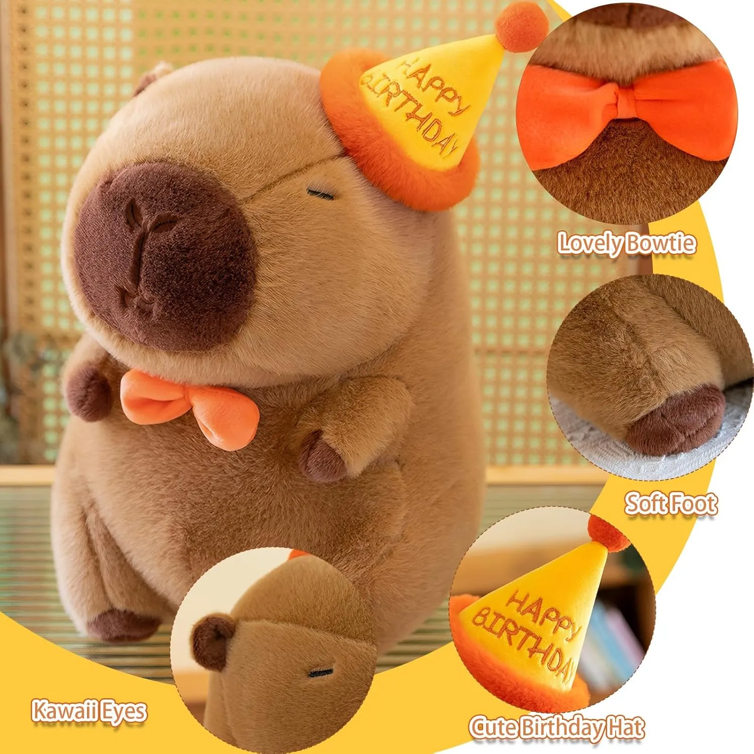 Cute Happy Birthday Capybara Plush Soft Capybara Stuffed Animal Kawaii Capybara Plushie Stuffed Toys Gift for Kids 13 inch