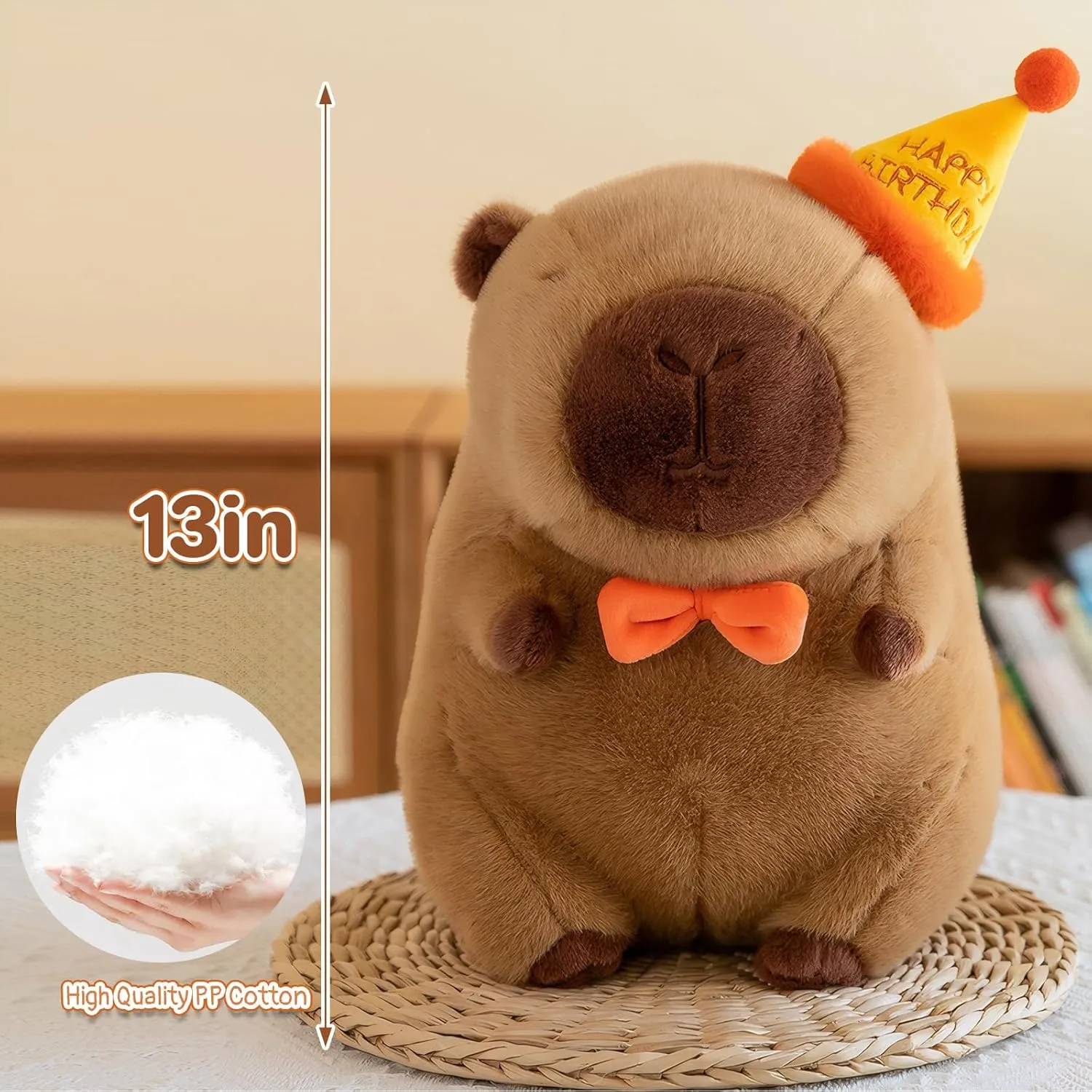 Cute Happy Birthday Capybara Plush Soft Capybara Stuffed Animal Kawaii Capybara Plushie Stuffed Toys Gift for Kids 13 inch