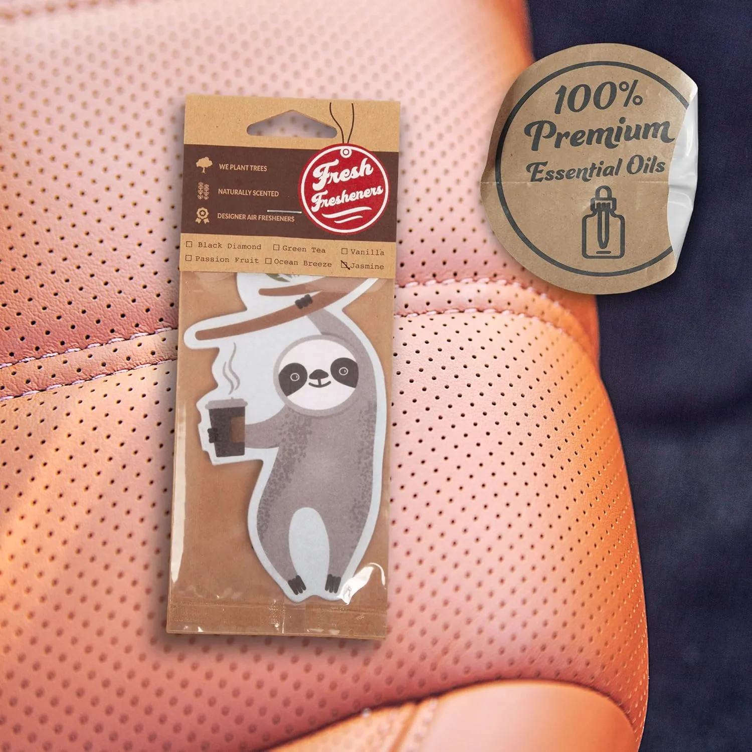 Cute Sloth Car Air Freshener, Car Air Freshener Scented With Essential Oils By Fresh Fresheners… (3 Pack)