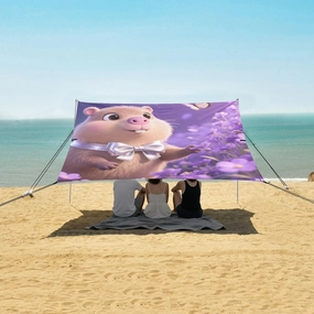 Cute Capybara Purple Flowers Beach Camping Tent Sun Shelter for Whole Family, Beach Shade Canopy with UPF50  UV Protection,Easy Set Up and Carry,Outdoor Shade for Trips, Fishing, Backyard Fun P