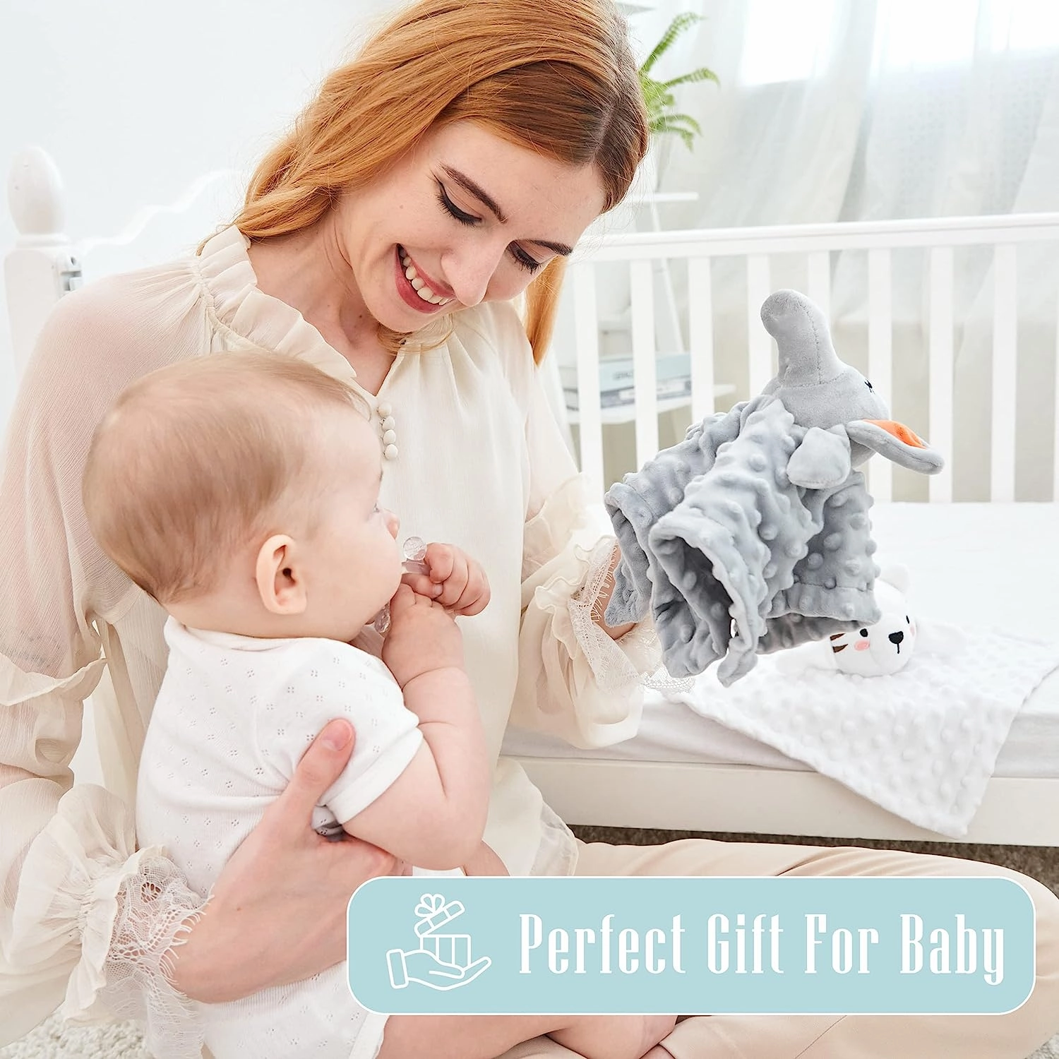 Cute Castle Security Blanket Baby Gifts Box - Soft Unisex Newborn Essentials for Boys and Girls - Neutral Baby Stuff Snuggle Cloths for Baby Registry Search Shower (White Tiger & Grey Elephant)