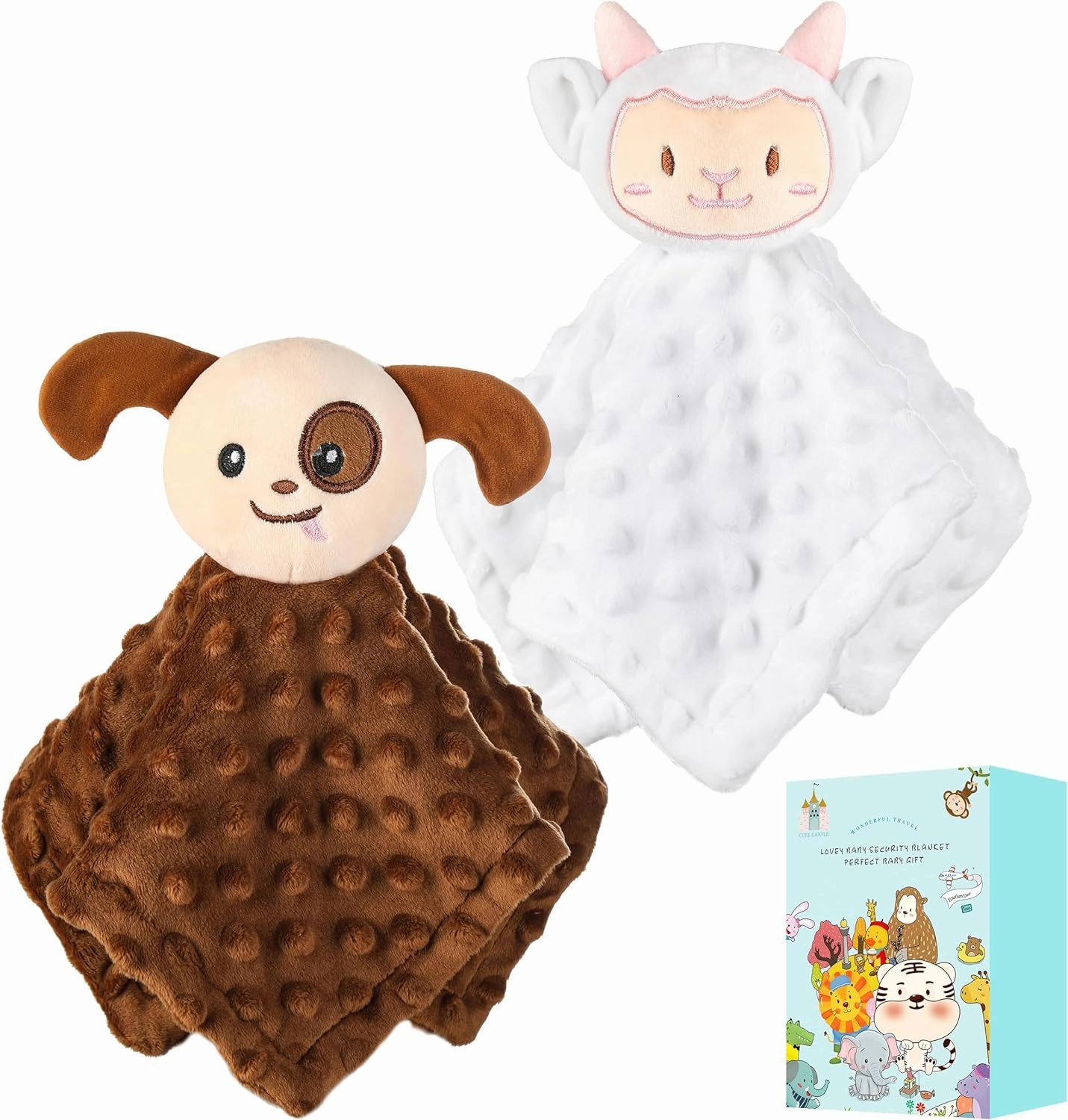 Cute Castle Security Blanket Baby Gifts Box - Soft Unisex Newborn Essentials for Boys and Girls - Neutral Baby Stuff Snuggle Cloths for Baby Registry Search Shower (White Tiger & Grey Elephant)