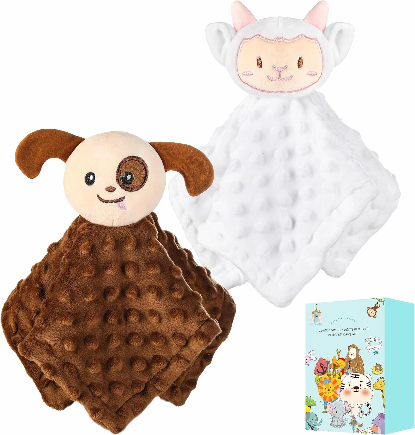 Cute Castle Security Blanket Baby Gifts Box - Soft Unisex Newborn Essentials for Boys and Girls - Neutral Baby Stuff Snuggle Cloths for Baby Registry Search Shower (White Tiger & Grey Elephant)