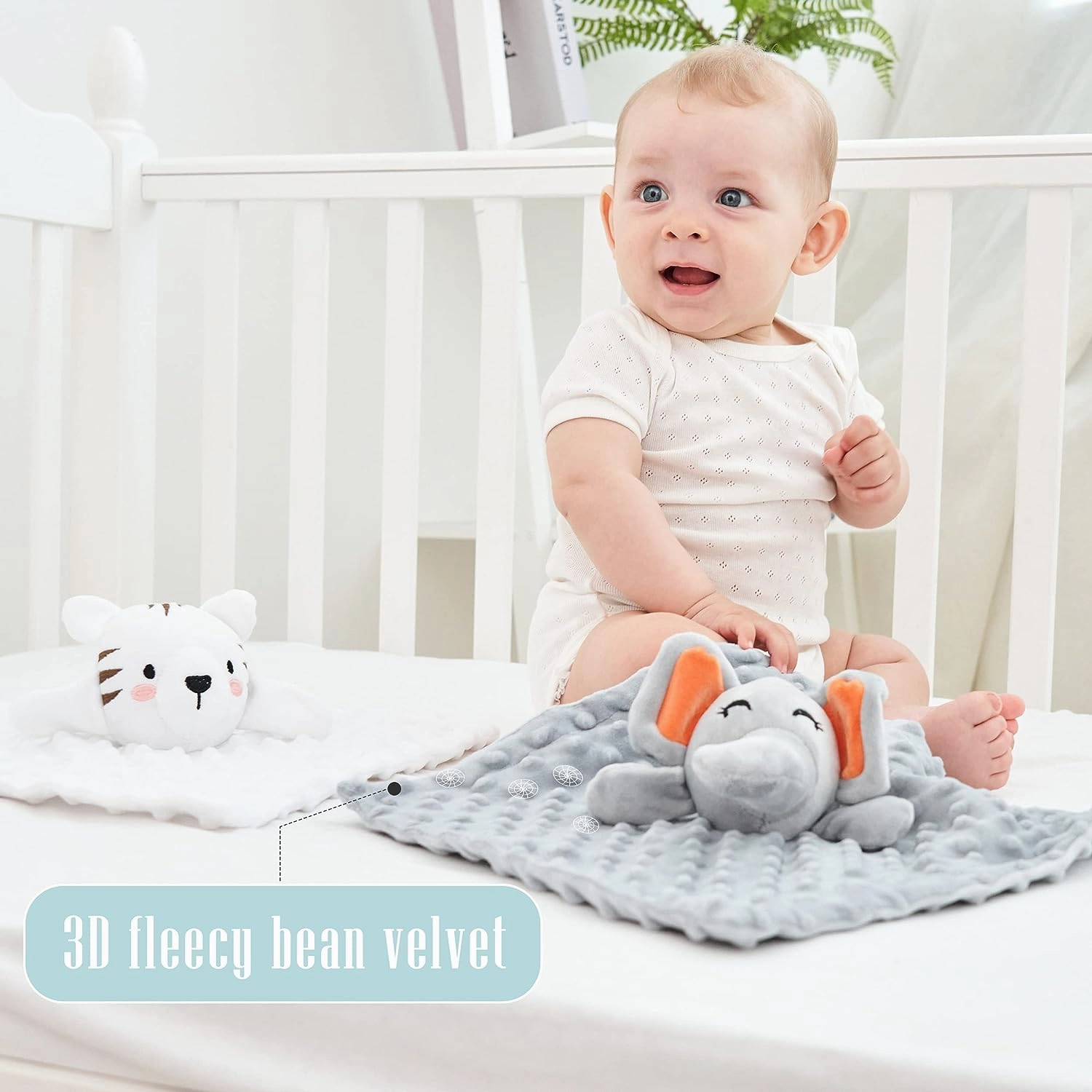 Cute Castle Security Blanket Baby Gifts Box - Soft Unisex Newborn Essentials for Boys and Girls - Neutral Baby Stuff Snuggle Cloths for Baby Registry Search Shower (White Tiger & Grey Elephant)