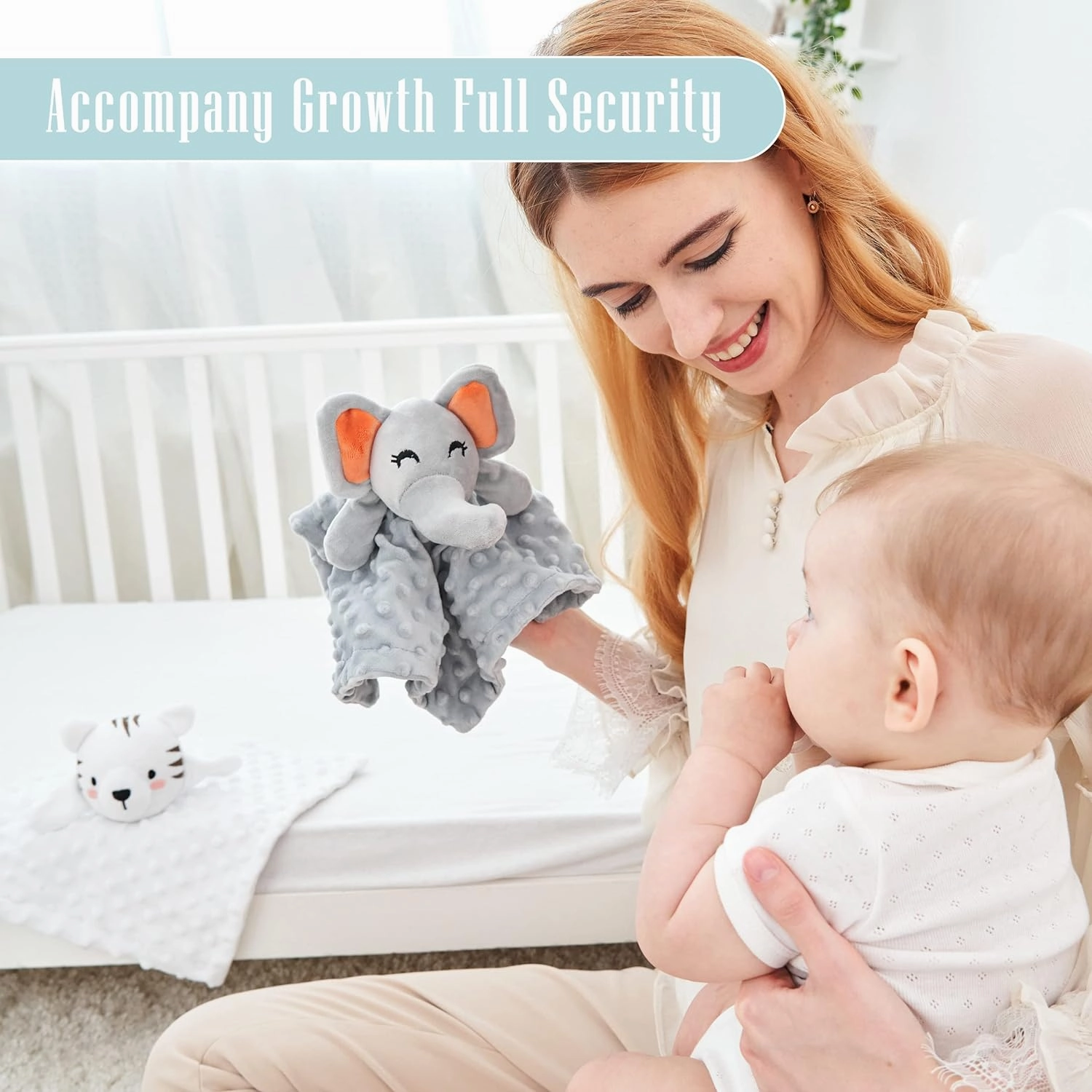 Cute Castle Security Blanket Baby Gifts Box - Soft Unisex Newborn Essentials for Boys and Girls - Neutral Baby Stuff Snuggle Cloths for Baby Registry Search Shower (White Tiger & Grey Elephant)