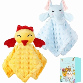 Cute Castle Security Blanket Baby Gifts Box - Soft Unisex Newborn Essentials for Boys and Girls - Neutral Baby Stuff Snuggle Cloths for Baby Registry Search Shower (White Tiger & Grey Elephant)