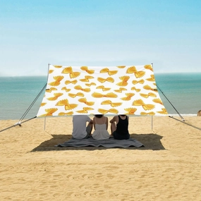 Cute Pasta Beach Canopy Tent Anti-UV & Wind Resistant, Camping Sun Shelter Easy Setup Portable,Outdoor Shade Tents with Sandbags,Sand Shovels,Ground Pegs & Stability Poles