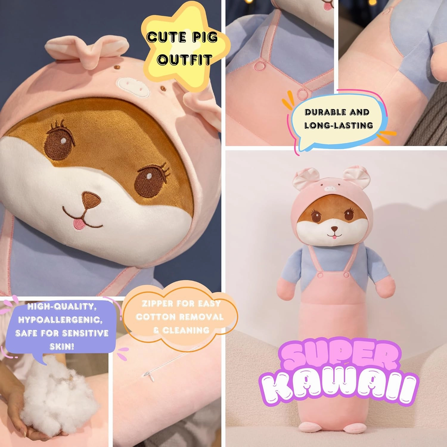 Cute Pig Stuffed Animal 32.7''- Long Body Hugging Toy for Anxiety & Sleep, Soft Plush Emotional Support Pillow for Kids, Adults, Girlfriend, Bed & Room Decor