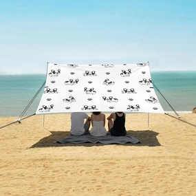 Cute Puppies Paw Beach Canopy Tent Anti-UV & Wind Resistant, Camping Sun Shelter Easy Setup Portable,Outdoor Shade Tents with Sandbags,Sand Shovels,Ground Pegs & Stability Poles