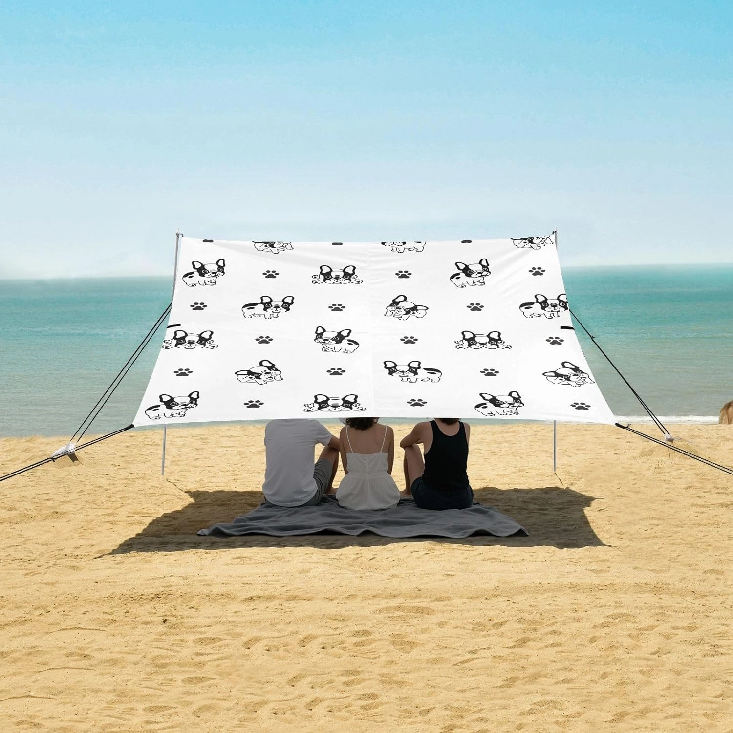 Cute Puppies Paw Beach Canopy Tent Anti-UV & Wind Resistant, Camping Sun Shelter Easy Setup Portable,Outdoor Shade Tents with Sandbags,Sand Shovels,Ground Pegs & Stability Poles