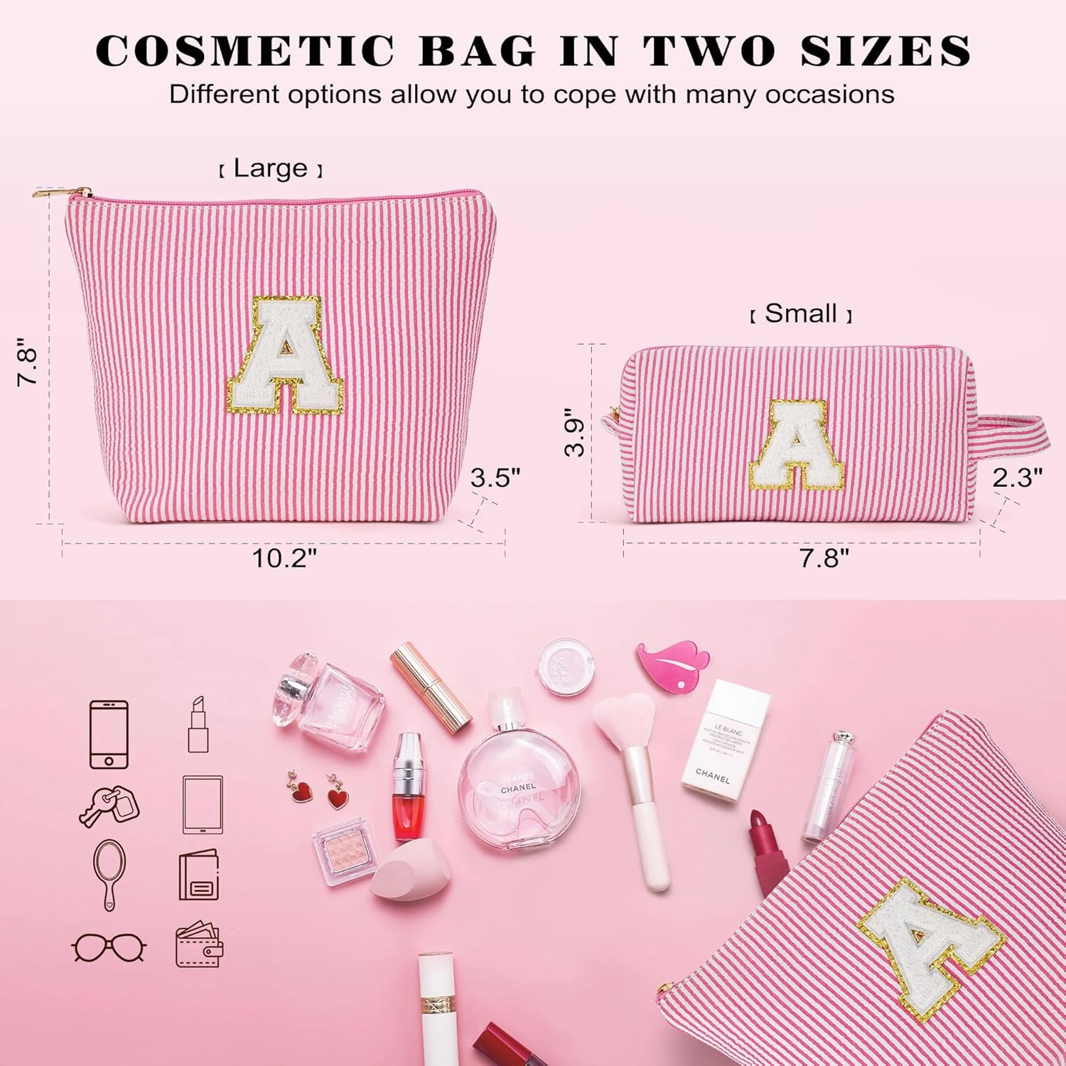 Cute Stuff for Teen Girls Gifts - 2 Piece Set Makeup Bags, Makeup Organizer Pouch for Travel, 6-12 Year Old Girl Birthday Gifts, Travel Essentials for Women, Personalized Birthday Gifts- C