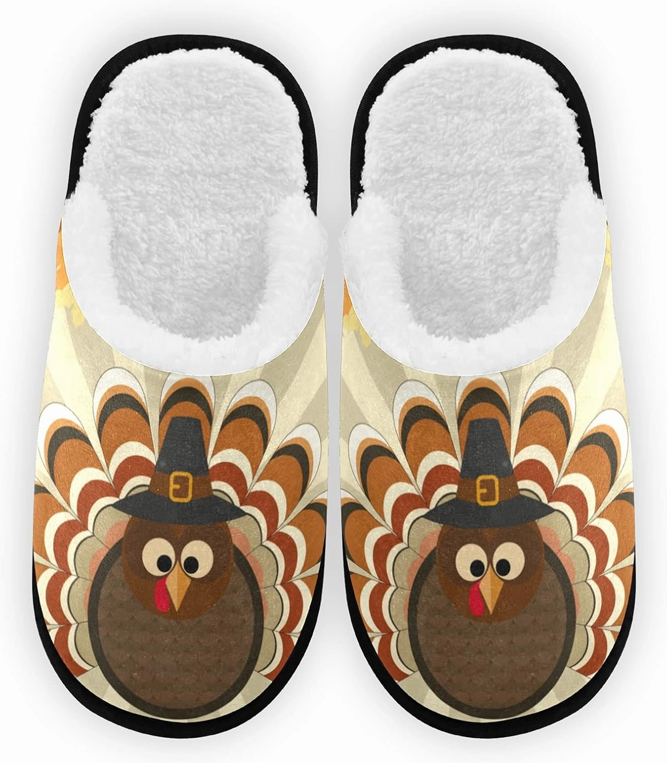 Cute Turkey Fall Thanksgiving Slippers, Soft Memory Foam Non-Slip Indoor House Slippers Home Shoes for Bedroom Hotel Travel Spa