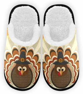 Cute Turkey Fall Thanksgiving Slippers, Soft Memory Foam Non-Slip Indoor House Slippers Home Shoes for Bedroom Hotel Travel Spa