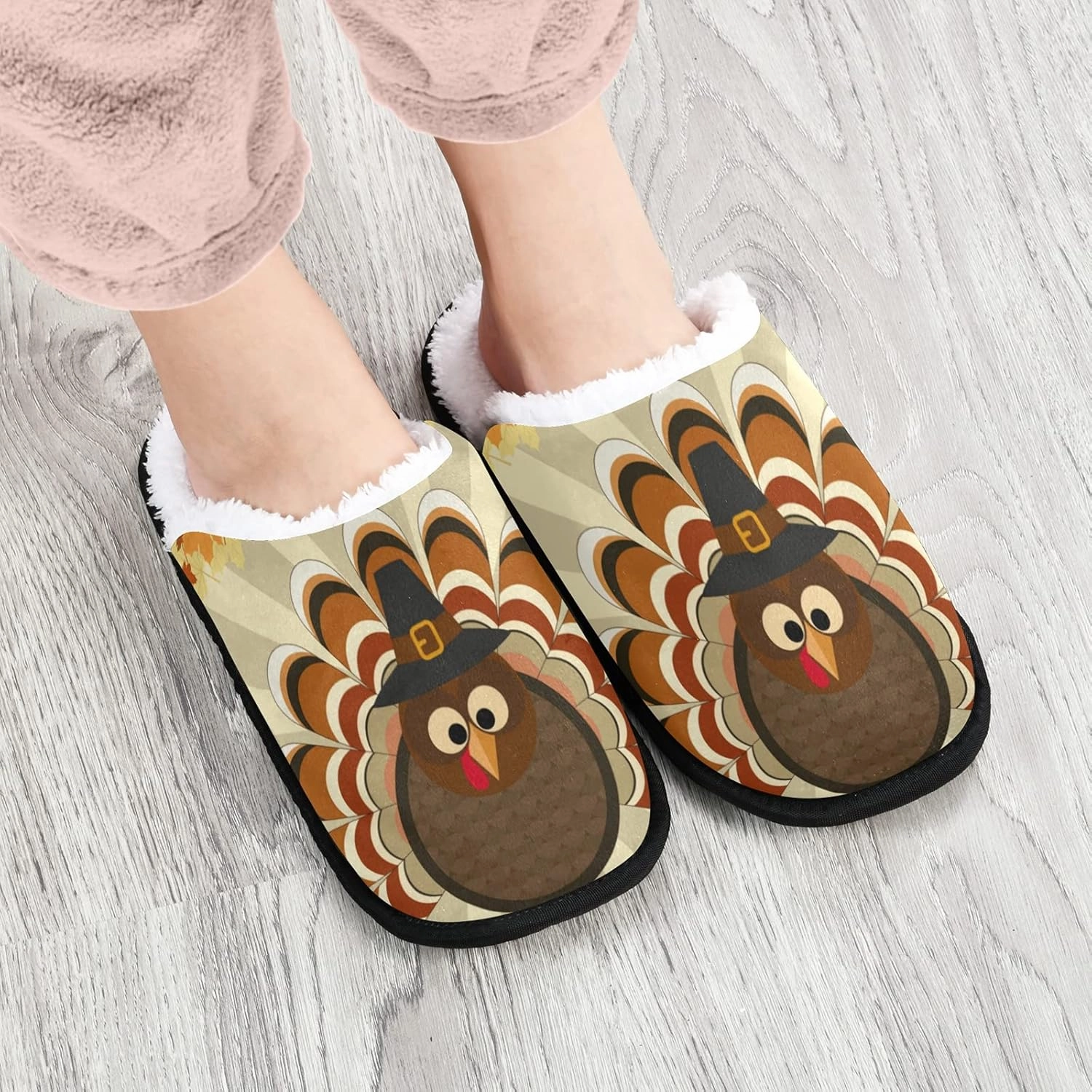 Cute Turkey Fall Thanksgiving Slippers, Soft Memory Foam Non-Slip Indoor House Slippers Home Shoes for Bedroom Hotel Travel Spa