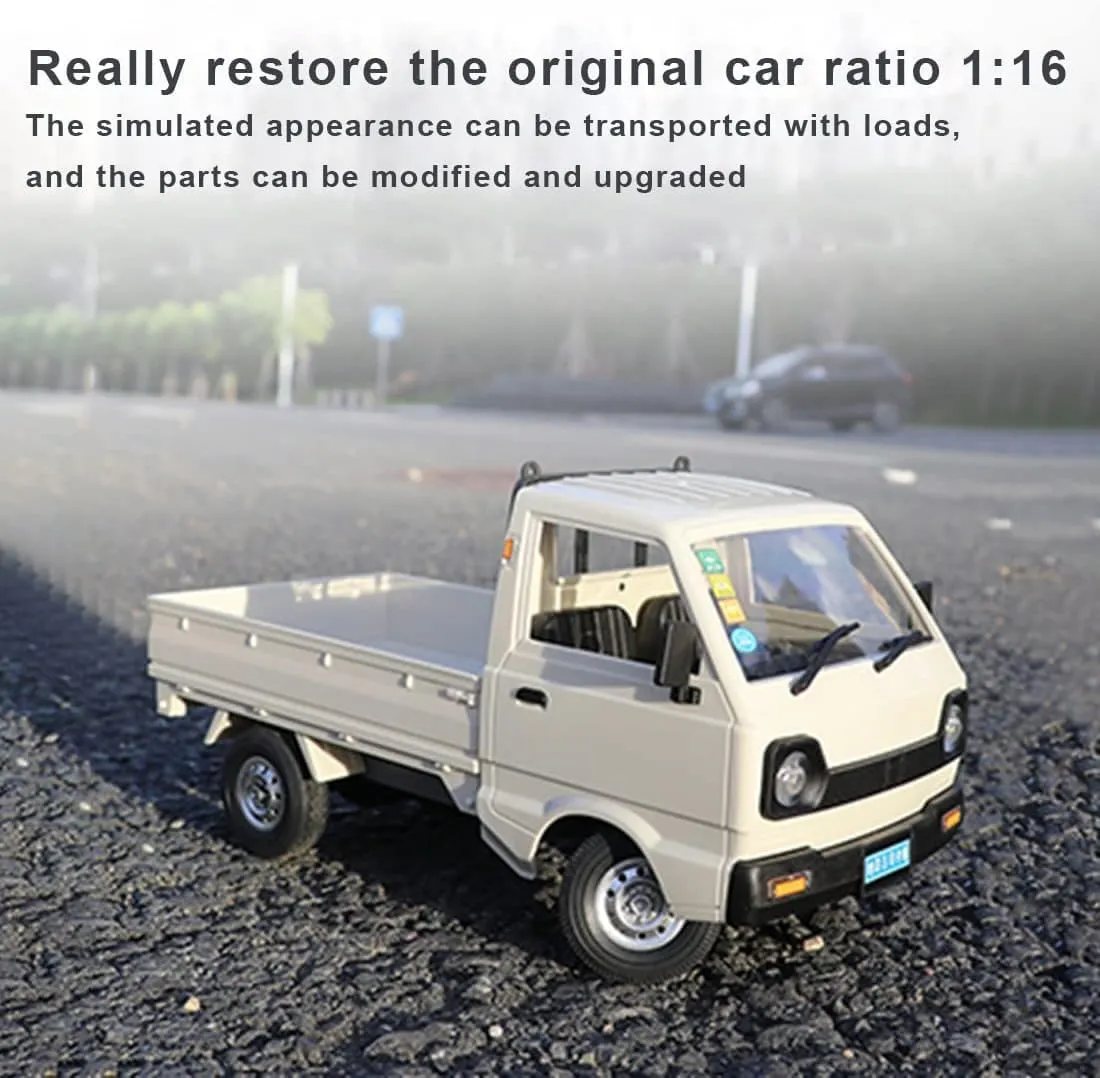 D12 1:16 Mini RC Truck, Full Proportional Remote Control Mini Pickup Model Car with LED Lights, 2.4GHz Electric Vehicle Gift for Hobbyists (3 Battery)