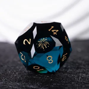 D20,Role Playing Dice Sets, Pretty Blue Crystal Diamond Faceted Polyhedral Dice, Fireworks Series D&D Dice for TRPG Table Games Dungeons and Dragons Games,Creative Gifts