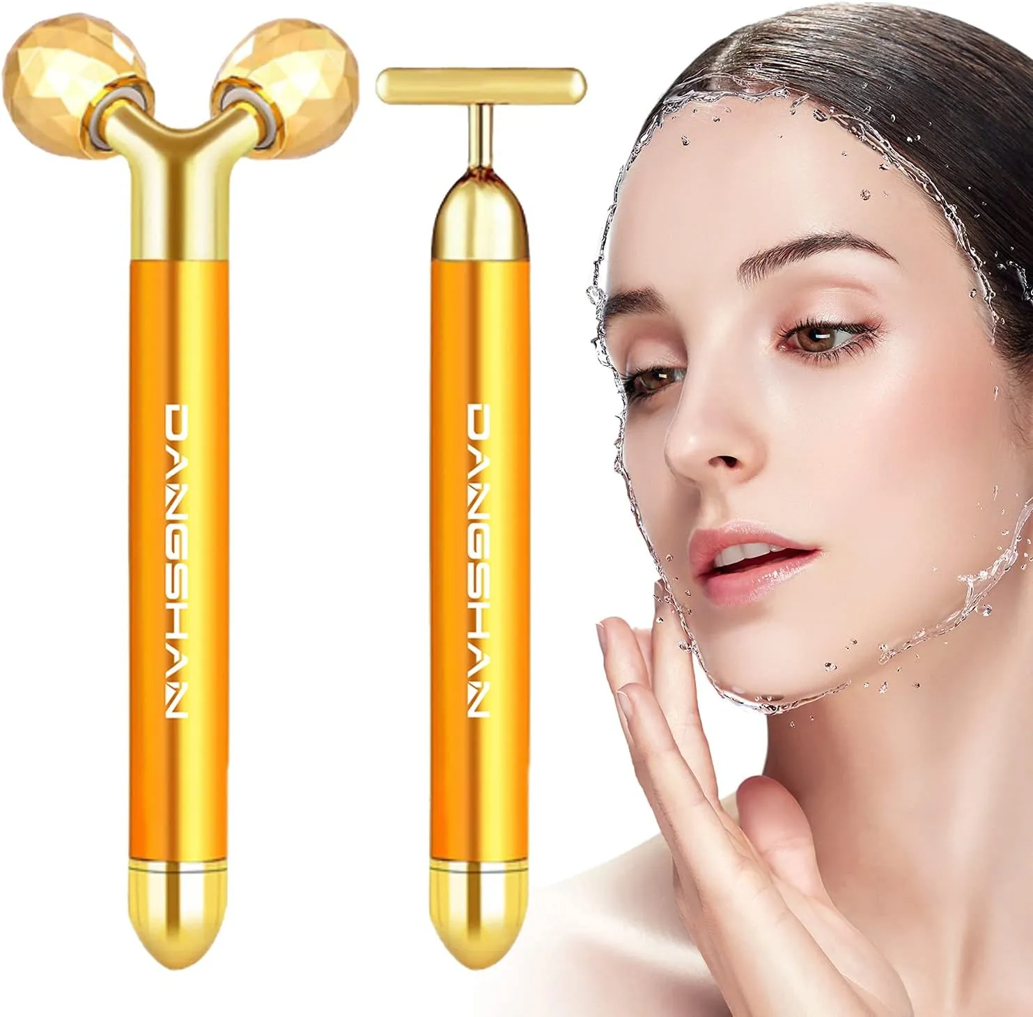 DANGSHAN 2-in-1 Electric Face Massager 24k Golden Facial Massager, 3D Roller and T Shape Facial Roller Massager Kit Skin Care Tools