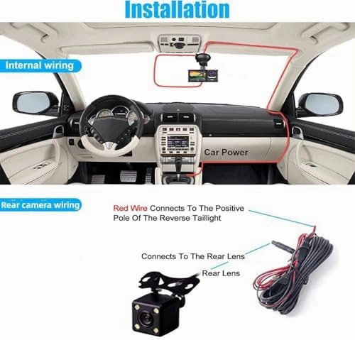 Dash Camera for Car Security Camera 3 Channel Dashcam Front and Rear Inside 1080P with 2 Inch Screen, Loop Recording, HDR, G-Sensor