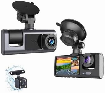 Dash Camera for Car Security Camera 3 Channel Dashcam Front and Rear Inside 1080P with 2 Inch Screen, Loop Recording, HDR, G-Sensor
