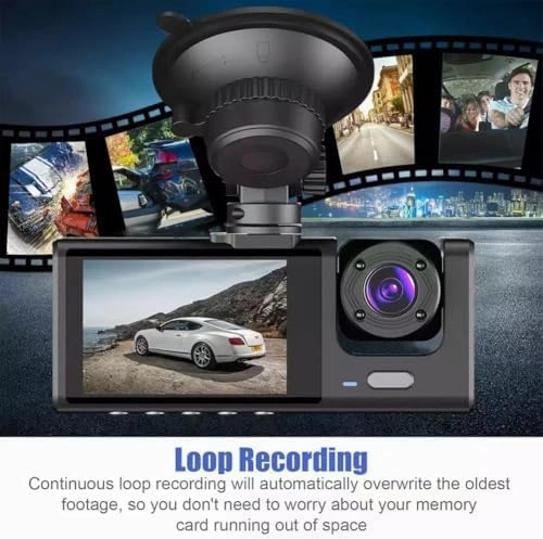Dash Camera for Car Security Camera 3 Channel Dashcam Front and Rear Inside 1080P with 2 Inch Screen, Loop Recording, HDR, G-Sensor