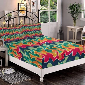 Decorative Fitted Sheet Set Twin Size, Grunge Deep Pockets Fitted Sheet & 2 Pillow Sham Set(No Flat Sheet), Colorful Graffiti Inspired Pattern Urban City Street Art Printed Microfiber Bedding 3pc Set