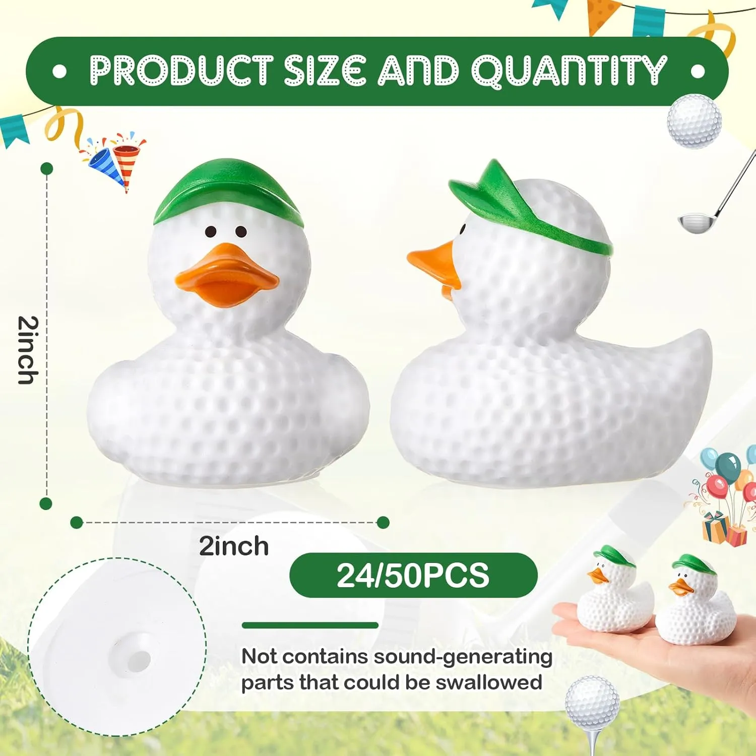 DEEKIN 50 Pcs Golf Ball Rubber Duck 2 Inch Bulk Sport Party Favors for Birthday Party Decorations Golf Club Player Gift