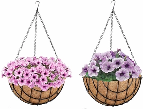 Deepthi 10-Inch Hanging Planter Baskets with Coco Coir Liners – Pack of 2 Metal Wire Flower Pots with Chains – Indoor Outdoor Porch Patio Garden Hanging Decor for Plants, Flowers, Herbs