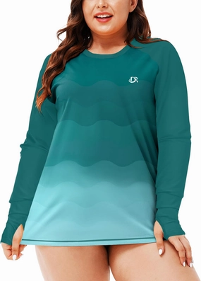 Deerose Womens Plus Size Rash Guard Long Sleeve Swim Shirts with Thumb Hole