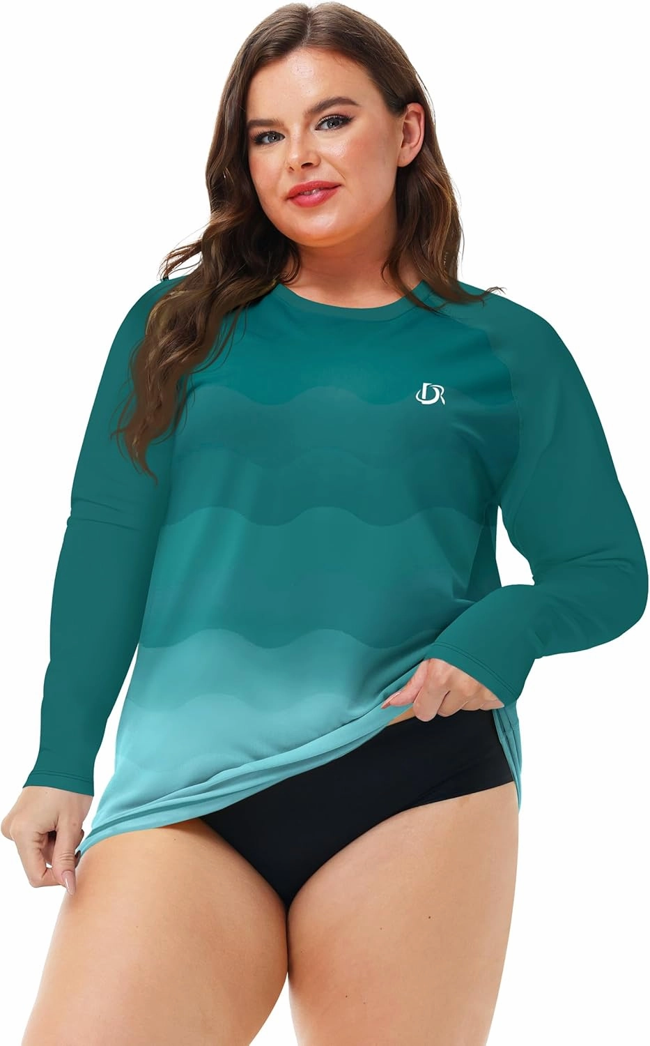 Deerose Womens Plus Size Rash Guard Long Sleeve Swim Shirts with Thumb Hole
