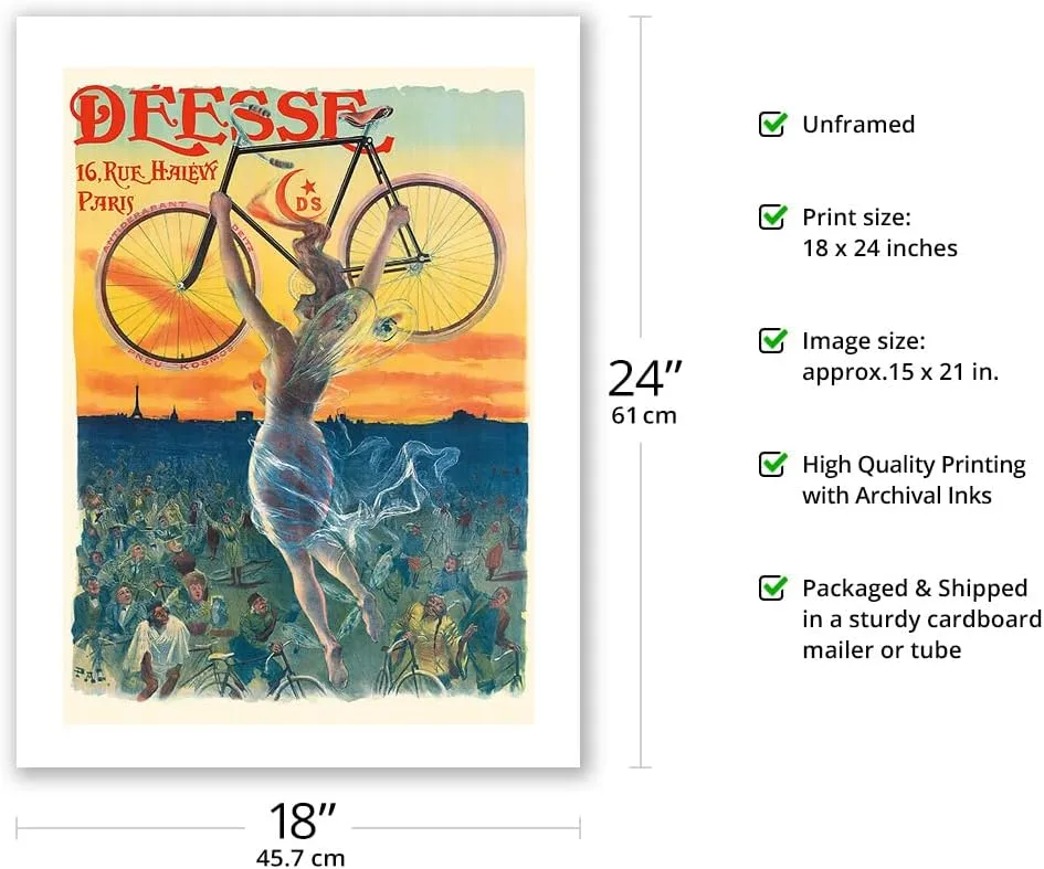 Déesse Bicycles - Paris France - Winged Goddess - Vintage Advertising Poster by Jean de Paleologue c.1898 - Bamboo Fine Art 290gsm Paper Print (Unframed) 18x24in