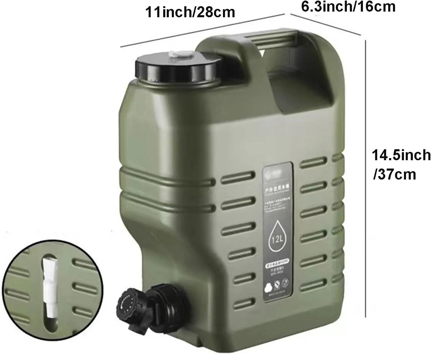 DESERT & FOX Water Container with Spigot 2.6/4.8/6.6Gal PE Water Storage Carrier Portable Green Bucket for Camping Hiking Picnic BBQ(Green 3.2Gal)