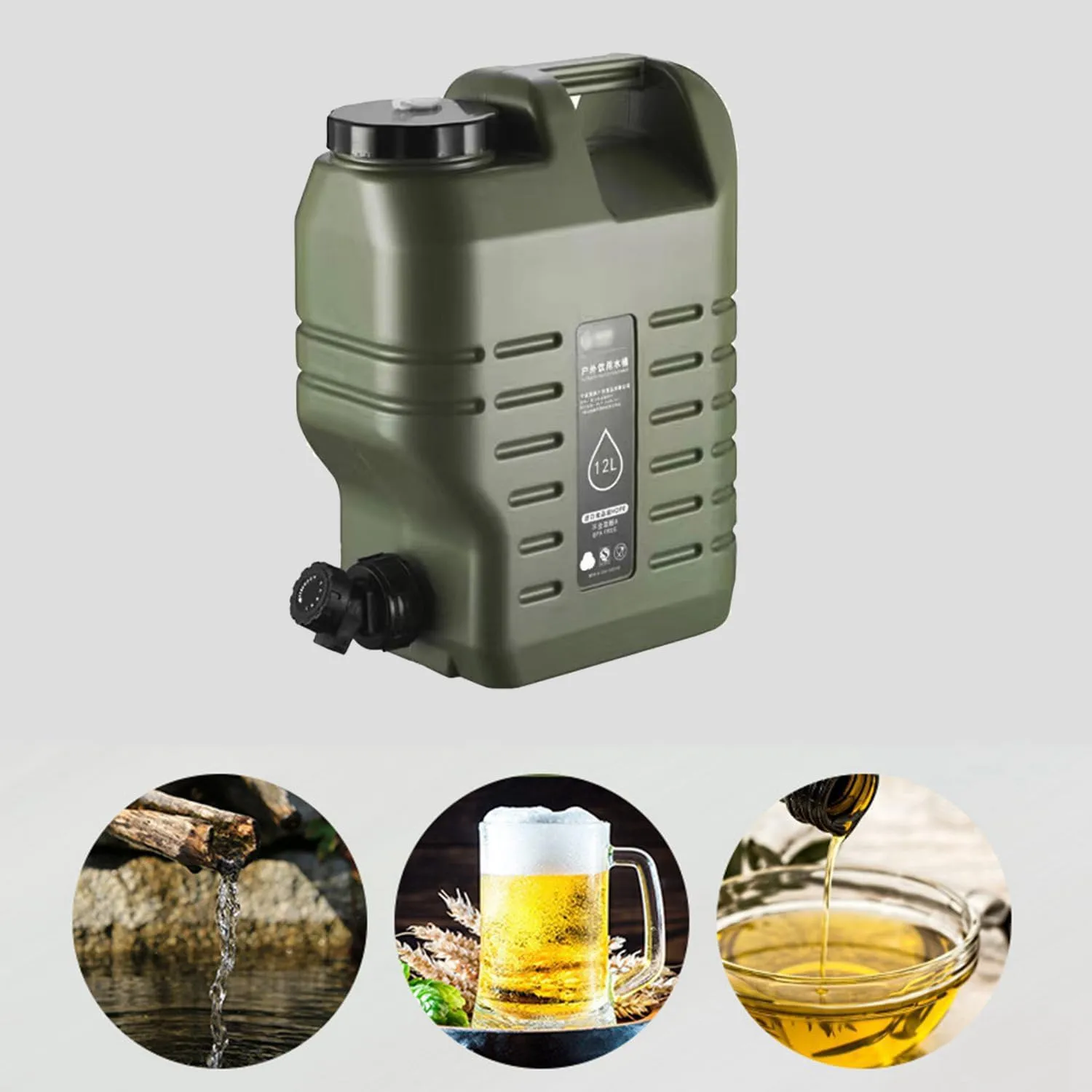 DESERT & FOX Water Container with Spigot 2.6/4.8/6.6Gal PE Water Storage Carrier Portable Green Bucket for Camping Hiking Picnic BBQ(Green 3.2Gal)