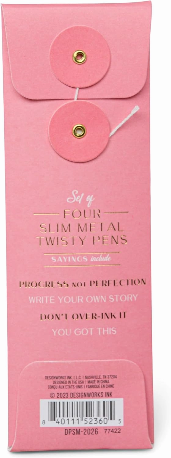 DesignWorks Ink Set of 4 Slim Metal Twisty Pens - Motivation Set